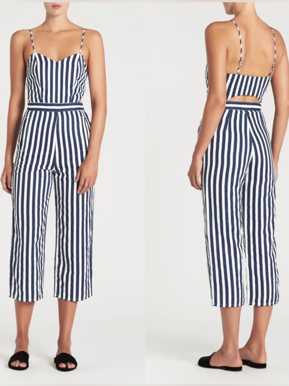 MOTHER The Cut It Out Jumpsuit Sea Daze Striped Linen Blend Sz S - Picture 12 of 12